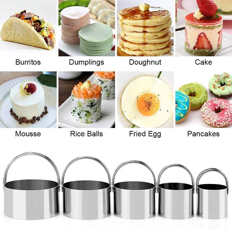 5Pcs Circle Biscuit Cutter Set Stainless Steel Round Cookies Cutter Mold Dough Fondant Cutters with Handle