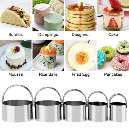 5Pcs Circle Biscuit Cutter Set Stainless Steel Round Cookies Cutter Mold Dough Fondant Cutters with Handle